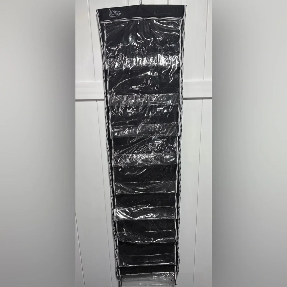 Clever Container black hanging shoe holder with 9 pockets on each side